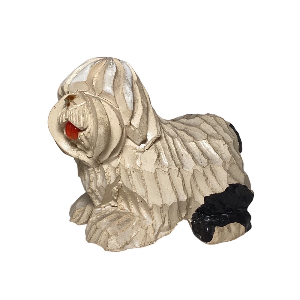 Vintage Artesania Rinconada Old English Sheep Dog Figurine Red Tongue 3.5"